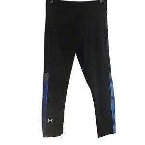 Under Armour Heatgear Compression Leggings Capri Black‎ with Blue & Gray Design